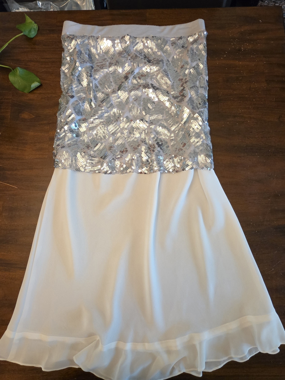Botenta Silver Sequin Strapless Midi Dress - White Chiffon